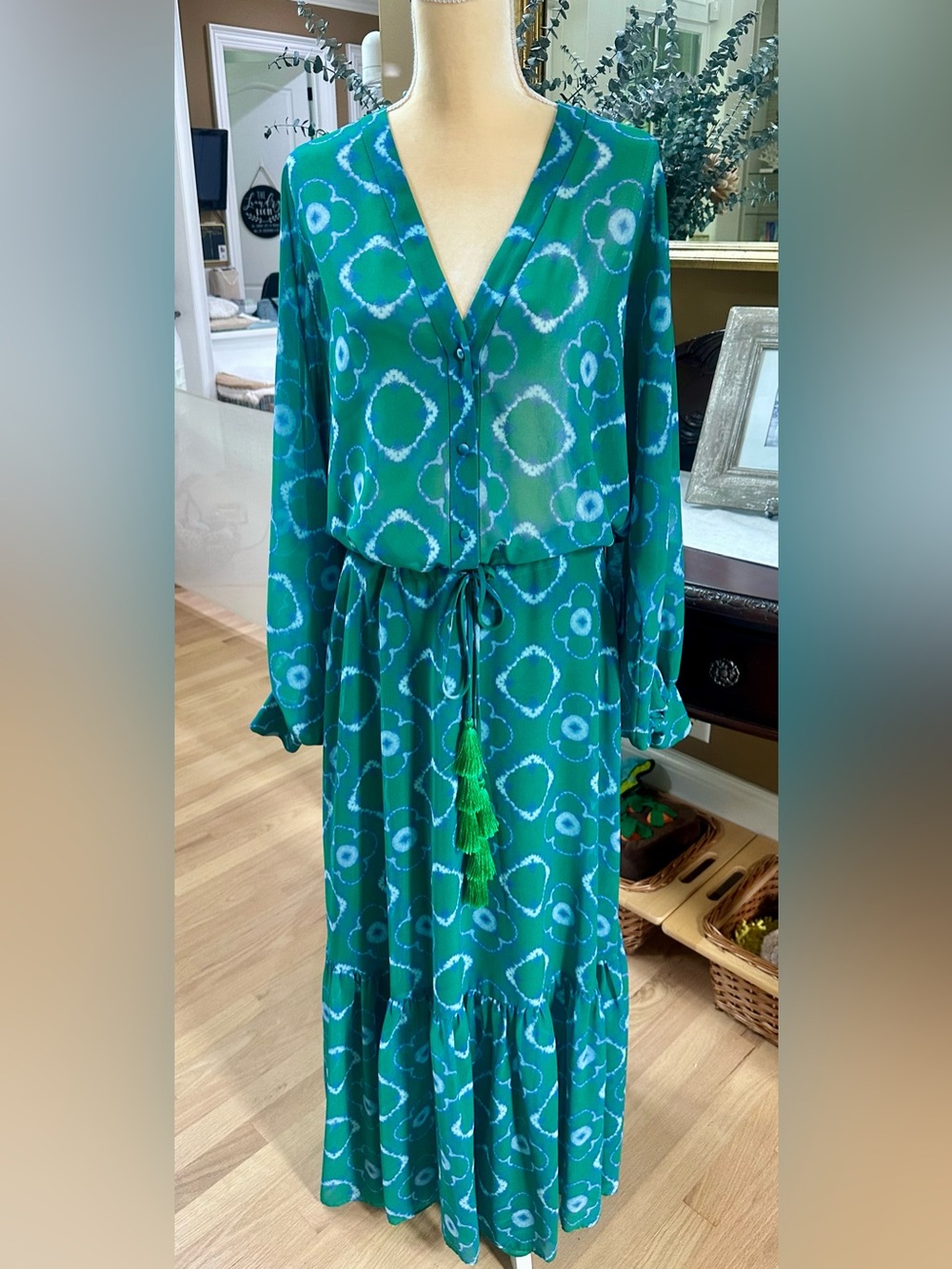 Alexis Green and Teal Patterned Two Piece Dress Set